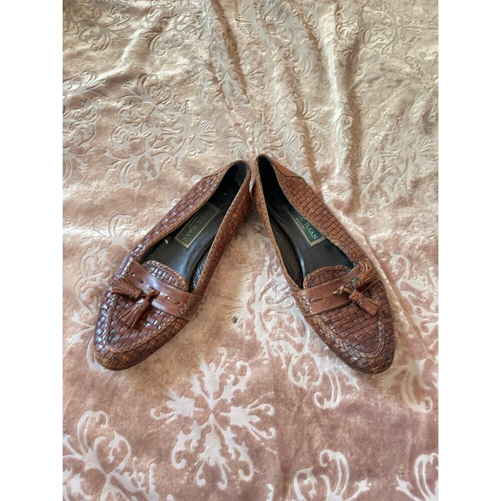 Vintage 80s Cole haan brown woven loafers size 7.5 narrow